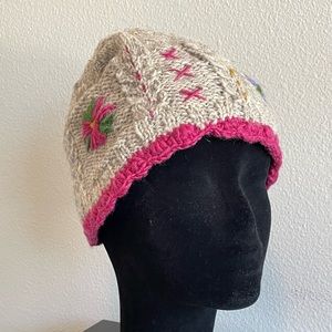 Sundance cosy wool hat, grey with colorful embroidery, OS, like new!